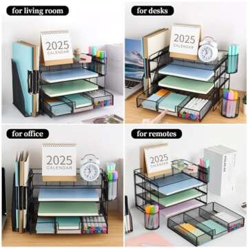 gianotter 4-Tier Desk Organizer with Drawers, File Holders, Letter Trays, and Pen Holders - Workspace Accessories for Office Supplies (Black)