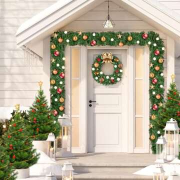 Patiomore 9 FT Christmas Garland Artificial Spruce Decoration, Green Garland Xmas Decorations for Ou...