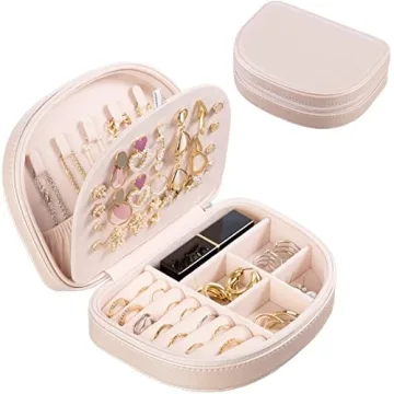 ProCase Travel Size Jewelry Organizer - Chic PU Leather Jewelry Box in Champagne
