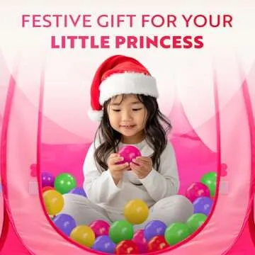 Playz Ball Pit Princess Castle Play Tent for Girls w/ 50 Balls Included - Pop Up Children Play Tent for Indoor & Outdoor Use - Playland Playhouse Tent w/ & Glow in The Dark Stars & Zipper Storage Case