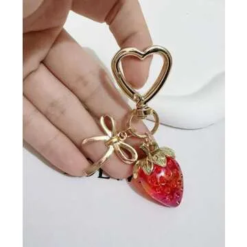 LAEKOU Cute Strawberry Keychain for Women, Bow Girls Bag Charm Key Chain Accessories, Heart Keychain...