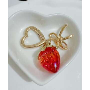 LAEKOU Cute Strawberry Keychain for Women, Bow Girls Bag Charm Key Chain Accessories, Heart Keychains Decor for Purse Backpack
