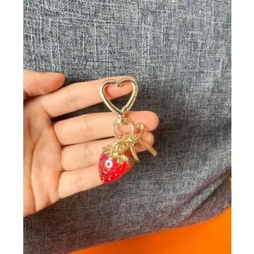 LAEKOU Cute Strawberry Keychain for Women, Bow Girls Bag Charm Key Chain Accessories, Heart Keychains Decor for Purse Backpack