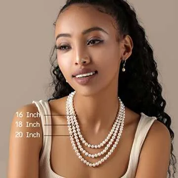 PEARLMES White Freshwater Cultured Pearl Necklace for Women, Real Pearl Strand Necklaces Jewelry with Heart Clasp,Valentines Day Gifts for Women, Her, Wife, Sister, 7-8mm Per Pearl,16 inch