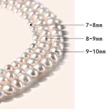 PEARLMES White Freshwater Cultured Pearl Necklace for Women, Real Pearl Strand Necklaces Jewelry with Heart Clasp,Valentines Day Gifts for Women, Her, Wife, Sister, 7-8mm Per Pearl,16 inch