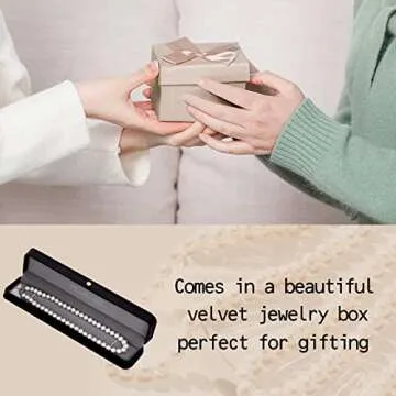 PEARLMES White Freshwater Cultured Pearl Necklace for Women, Real Pearl Strand Necklaces Jewelry with Heart Clasp,Valentines Day Gifts for Women, Her, Wife, Sister, 7-8mm Per Pearl,16 inch