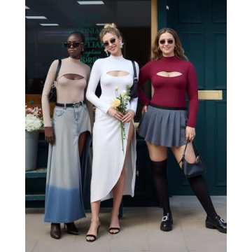 MANGOPOP Black Bodysuit Mock Neck Cutout Front Tops