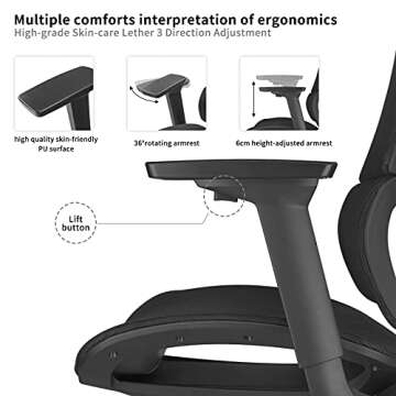 FEZIBO Ergonomic Chair Pro, Heavy Duty Black Office Chair with Wheels, Rolling Mesh Chair, Lumbar Support and 3D Metal Armrest, Home Office Chair Comfortable Seat Cushion and Rotatable Headrest
