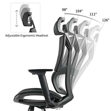 FEZIBO Ergonomic Chair Pro, Heavy Duty Black Office Chair with Wheels, Rolling Mesh Chair, Lumbar Support and 3D Metal Armrest, Home Office Chair Comfortable Seat Cushion and Rotatable Headrest