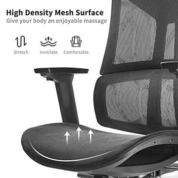 FEZIBO Ergonomic Chair Pro, Heavy Duty Black Office Chair with Wheels, Rolling Mesh Chair, Lumbar Support and 3D Metal Armrest, Home Office Chair Comfortable Seat Cushion and Rotatable Headrest