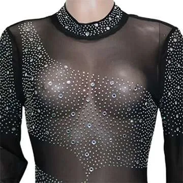 Stylish Ekaliy Women's Rhinestones Mesh Jumpsuit