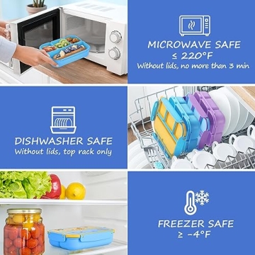 Sunhanny Lunch Box Kids, Bento Lunch Box for Girls Boys School, Lunch Containers for Adults Kids with 4 Compartments, Sauce Container, Utensils, Food Picks and Muffin Cups, Blue Dinosaur