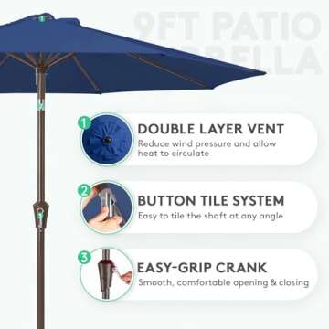 JEAREY 9FT Outdoor Patio Umbrella Outdoor Table Umbrella with Push Button Tilt and Crank, Market Umb...