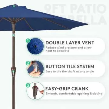 JEAREY 9FT Outdoor Patio Umbrella Outdoor Table Umbrella with Push Button Tilt and Crank, Market Umb...