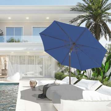 JEAREY 9FT Outdoor Patio Umbrella Outdoor Table Umbrella with Push Button Tilt and Crank, Market Umbrella 8 Sturdy Ribs UV Protection Waterproof for Garden, Deck, Backyard, Pool (Dark Blue)