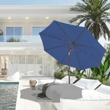 JEAREY 9FT Outdoor Patio Umbrella Outdoor Table Umbrella with Push Button Tilt and Crank, Market Umbrella 8 Sturdy Ribs UV Protection Waterproof for Garden, Deck, Backyard, Pool (Dark Blue)