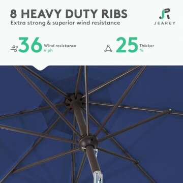 JEAREY 9FT Outdoor Patio Umbrella Outdoor Table Umbrella with Push Button Tilt and Crank, Market Umbrella 8 Sturdy Ribs UV Protection Waterproof for Garden, Deck, Backyard, Pool (Dark Blue)