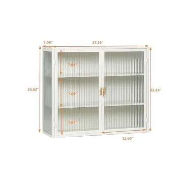 Retro Style Haze Double Glass Door Wall Cabinet with Detachable Shelves for Office, Dining Room,Living Room, Kitchen and Bathroom Mint White
