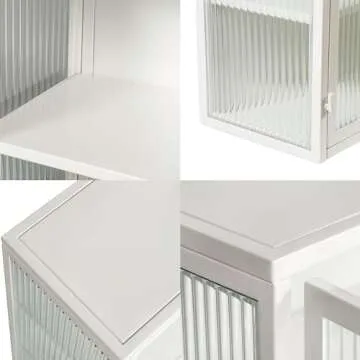 Retro Style Haze Double Glass Door Wall Cabinet with Detachable Shelves for Office, Dining Room,Living Room, Kitchen and Bathroom Mint White