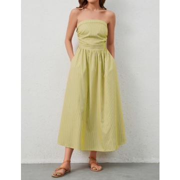 Dsewpaur Striped Strapless Maxi Dress for Women