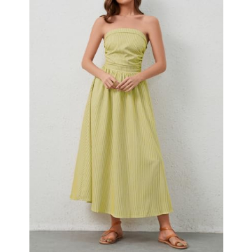 Dsewpaur Striped Strapless Maxi Dress for Women