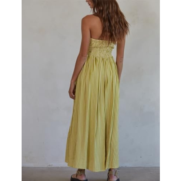 Dsewpaur Striped Strapless Maxi Dress for Women