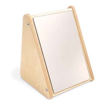 Constructive Playthings Peek-A-Boo Kids Acrylic Toddler Mirror with Wooden Stand