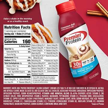 Premier Protein Shake, 30g Protein, 1g Sugar,24 Vitamins&Minerals Nutrients to Support Immune Health, Cinnamon Roll,11.5 fl oz - Pack of 12