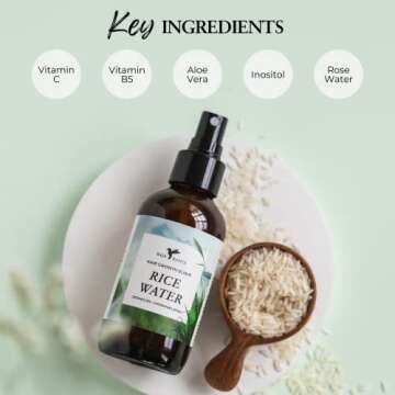 Rice Water For Hair Growth by Baja Basics, Thickness, Strength, Shine - Leave-in Conditioner for Scalp, Dry Split End Moisturizer - Mist Spray for Curly, Straight, Thick, Thin Hair 4oz