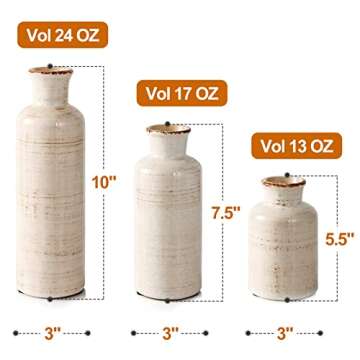 Eyamumo Ceramic Vase Set of 3 for Rustic Home Decor