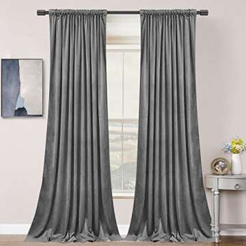 SNITIE Grey 96 in Long Velvet Curtains with Back Tab and Rod Pocket Thermal Insulated Soft Privacy L...