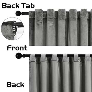 SNITIE Grey 96 in Long Velvet Curtains with Back Tab and Rod Pocket Thermal Insulated Soft Privacy Light Filtering Velvet Drapes for Bedroom and Living Room, Set of 2 Panels, 52 x 96 Inches Long