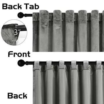 SNITIE Grey 96 in Long Velvet Curtains with Back Tab and Rod Pocket Thermal Insulated Soft Privacy Light Filtering Velvet Drapes for Bedroom and Living Room, Set of 2 Panels, 52 x 96 Inches Long