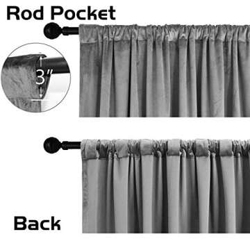 SNITIE Grey 96 in Long Velvet Curtains with Back Tab and Rod Pocket Thermal Insulated Soft Privacy Light Filtering Velvet Drapes for Bedroom and Living Room, Set of 2 Panels, 52 x 96 Inches Long