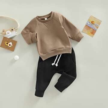 Toddler Baby Boy Clothes Solid Color Long Sleeve Crewneck Sweatshirt Top Casual Pants Set 2Pcs Fall ...