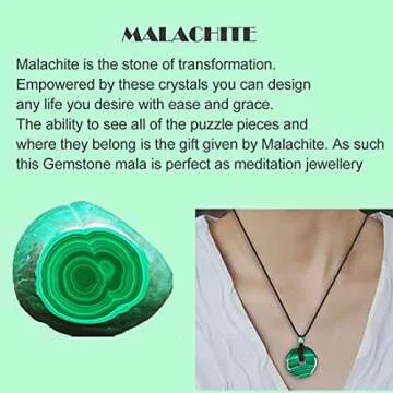 HASKARE Genuine Stone Pendant Gemstone Chakra Jewelry Healing Crystal Necklace Adjustable 0"-27" (Malachite Round)