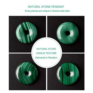 HASKARE Genuine Stone Pendant Gemstone Chakra Jewelry Healing Crystal Necklace Adjustable 0"-27" (Malachite Round)