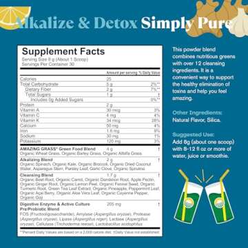 Amazing Grass Greens Blend Alkalize & Detox: Cleanse with Super Greens Powder, Beet Root Powder, Digestive Enzymes, Prebiotics & Probiotics, 30 Servings (Packaging May Vary)