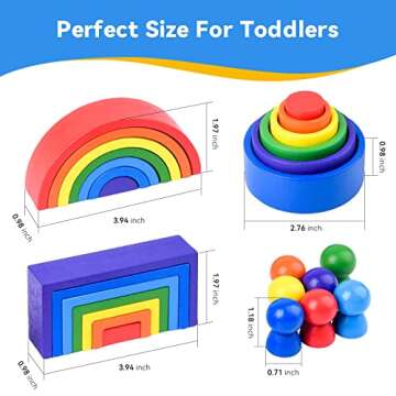 WODI Mini Wooden Rainbow Stacking Toy 27 PCS Early Educational Sorting Nesting Building Blocks Match...