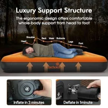 Luxchoice Air Mattress with Built-in USB Rechargeable Pump Camping Inflatable Mattress Portable Blow up Mattress Air Bed Guest Bed for Home Outdoors Hiking Travel
