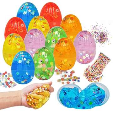 Joyin 12 Pcs Prefilled Easter Eggs with Slime, Iridescent Putty Slime with Assorted Accessories, Stress Relief Sludge Toys for Kids Easter Eggs Hunt, Basket Stuffers Filler, Easter Theme Party Favor