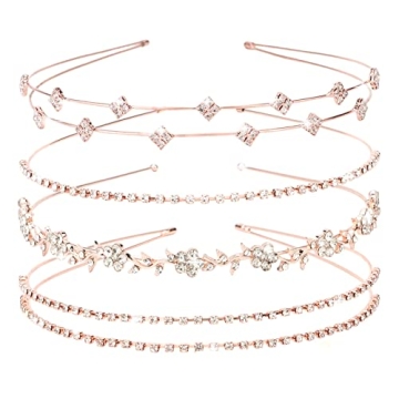 Jaciya Rhinestone Headband 4 Pieces Rose Gold Bridal Headbands Crystal Bling Headbands for Women Rhi...
