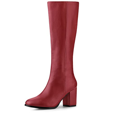 Allegra K Women's Round Toe Block Heels Red Knee High Boots - 8.5 M US