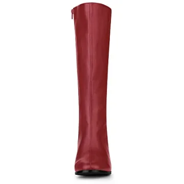 Allegra K Women's Round Toe Block Heels Red Knee High Boots