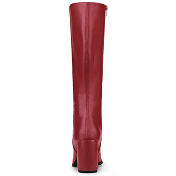 Allegra K Women's Round Toe Block Heels Red Knee High Boots