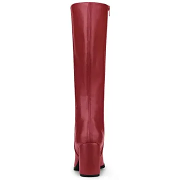 Allegra K Women's Round Toe Block Heels Red Knee High Boots