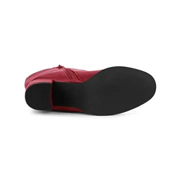 Allegra K Women's Round Toe Block Heels Red Knee High Boots