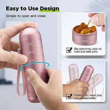 Zannaki Metal Moisture Proof Weekly Pill Organizer, Stackable Aluminum Alloy BPA Free Travel Hiking 7 Day Pill Box Case Waterproof and Large Compartment to Hold Pills, Vitamins, Fish Oil, Supplements