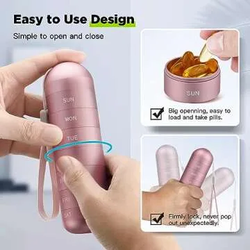 Zannaki Metal Moisture Proof Weekly Pill Organizer, Stackable Aluminum Alloy BPA Free Travel Hiking 7 Day Pill Box Case Waterproof and Large Compartment to Hold Pills, Vitamins, Fish Oil, Supplements