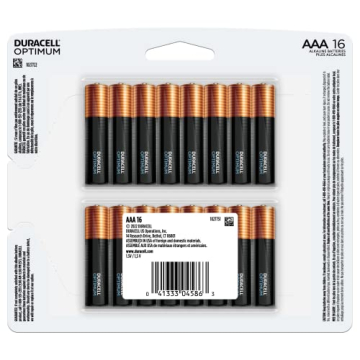 DURACELL Optimum AAA Batteries with 4X Power Boost Ingredients, 16 Count (Pack of 1), Triple A Battery with Long-Lasting Power, Alkaline AAA Battery for Household and Office Devices